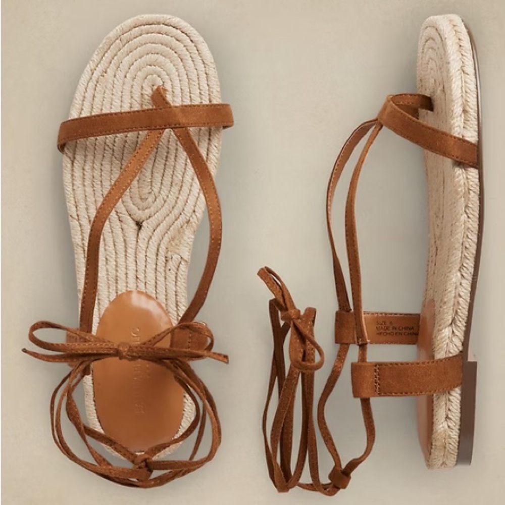 banana republic brown suede flat lace up espadrille sandals BRAND NEW size 8.5